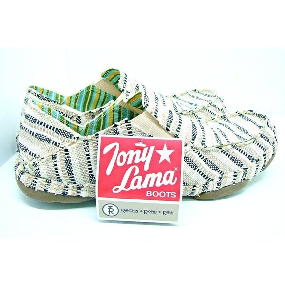 Womens Tony Lama Boots Canvas 3R Casual Slip On Shoes Tan Black Stripes 11B NWT - Picture 6 of 12